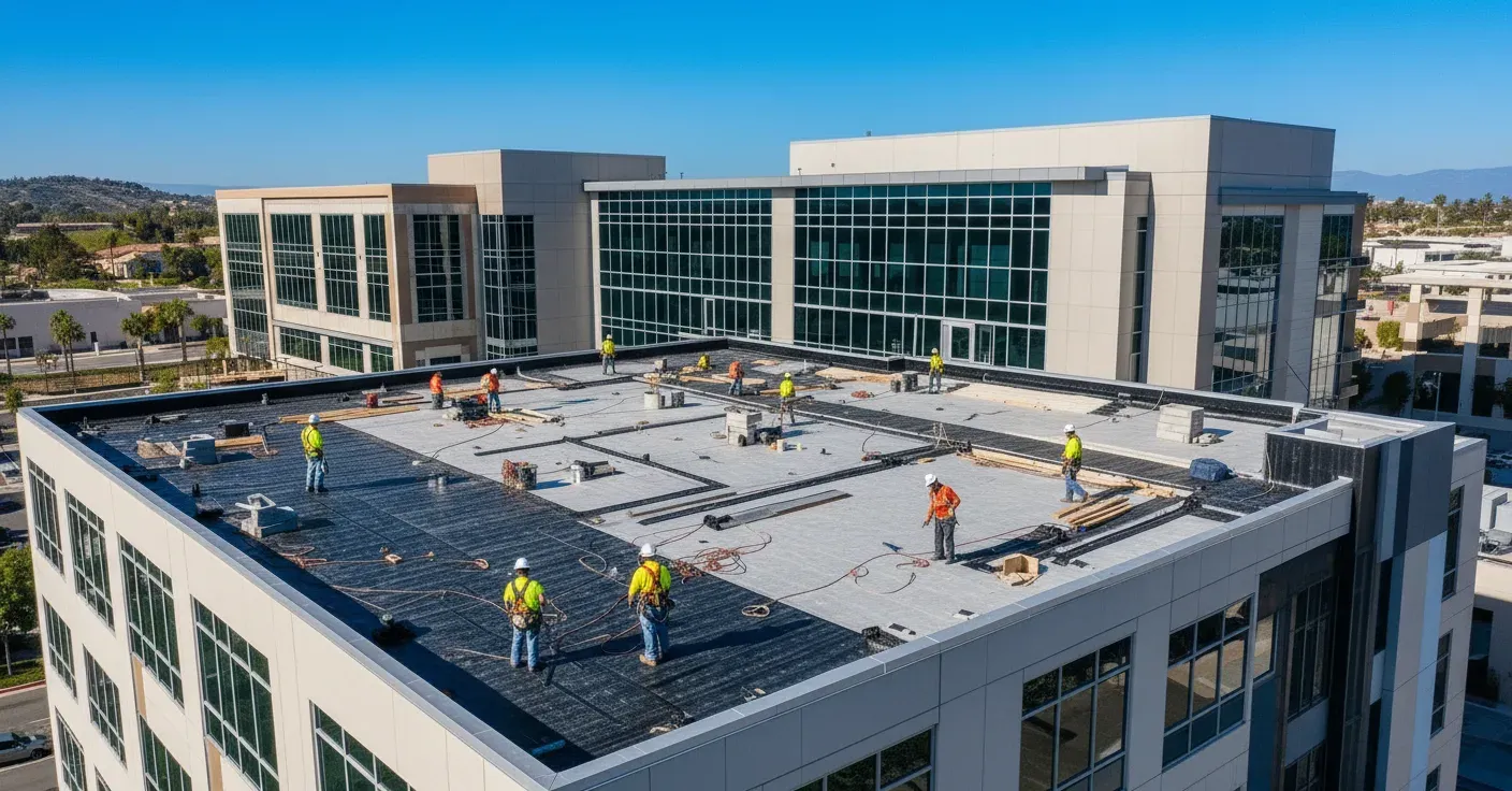Toiture-terrasse dans l'Hérault — candidate à l'application d'un revêtement cool roof réflectif