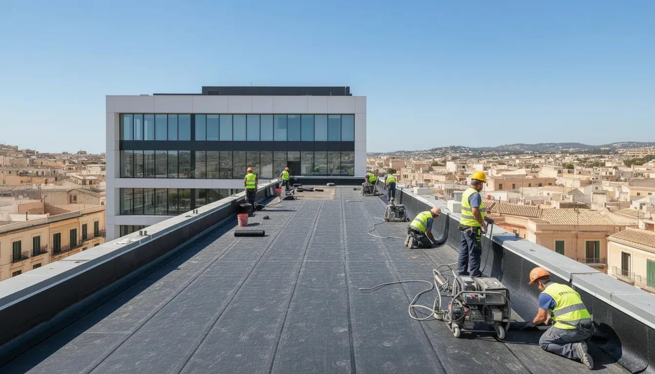 Toiture-terrasse d'une copropriété à Montpellier avec étanchéité neuve