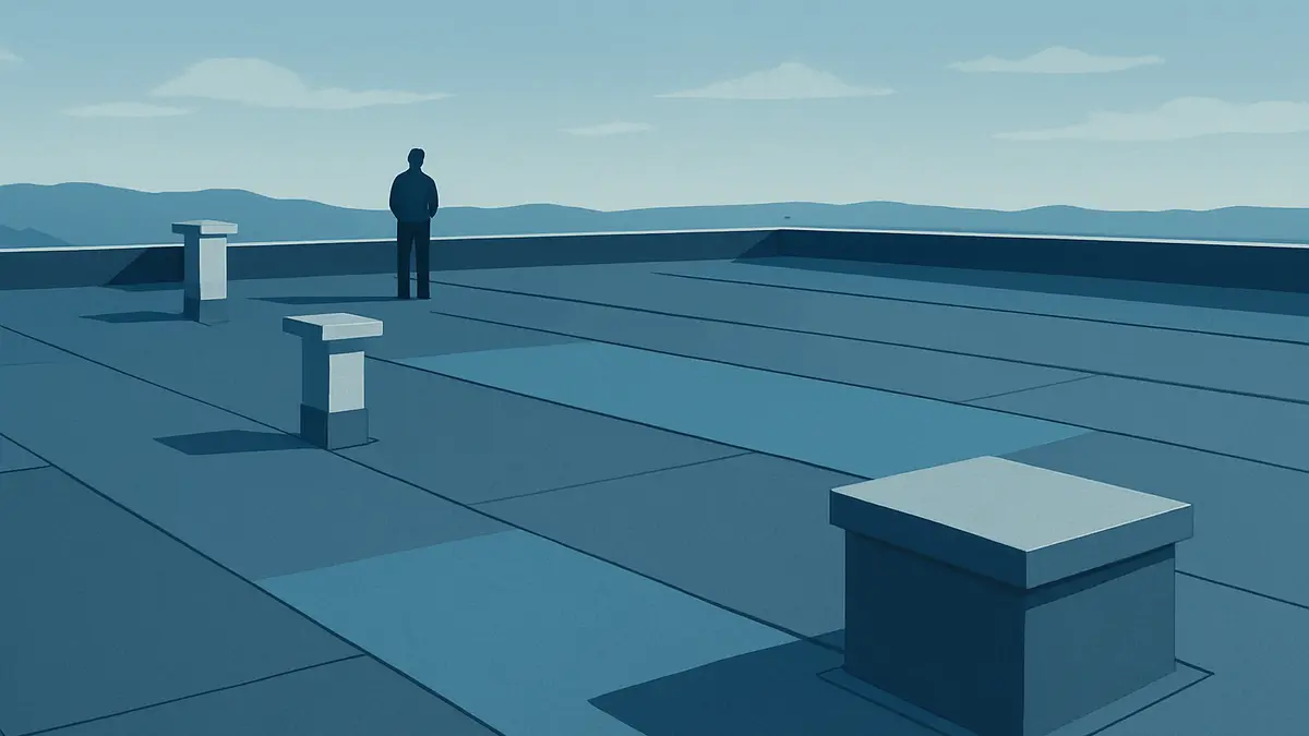 Vue d’ensemble d’une toiture-terrasse de bâtiment collectif ou tertiaire, sans personne identifiable